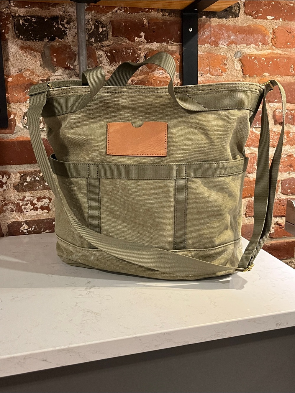 Madewell Olive Canvas Tote with Leather Patch
